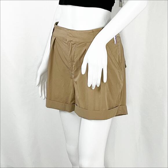 Frame Tan Khaki Front Pleats Rolled Hems Shorts Sz6 Pockets Zip Fly Button NWT - Picture 6 of 14